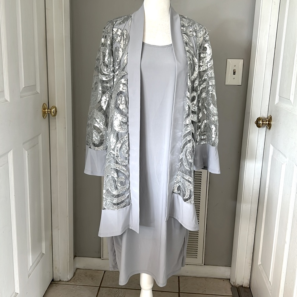 R&M Richards Scoop Neck 3/4 Sleeve Embellished Sequin 2-Piece Jacket Dress 10 - Picture 5 of 9